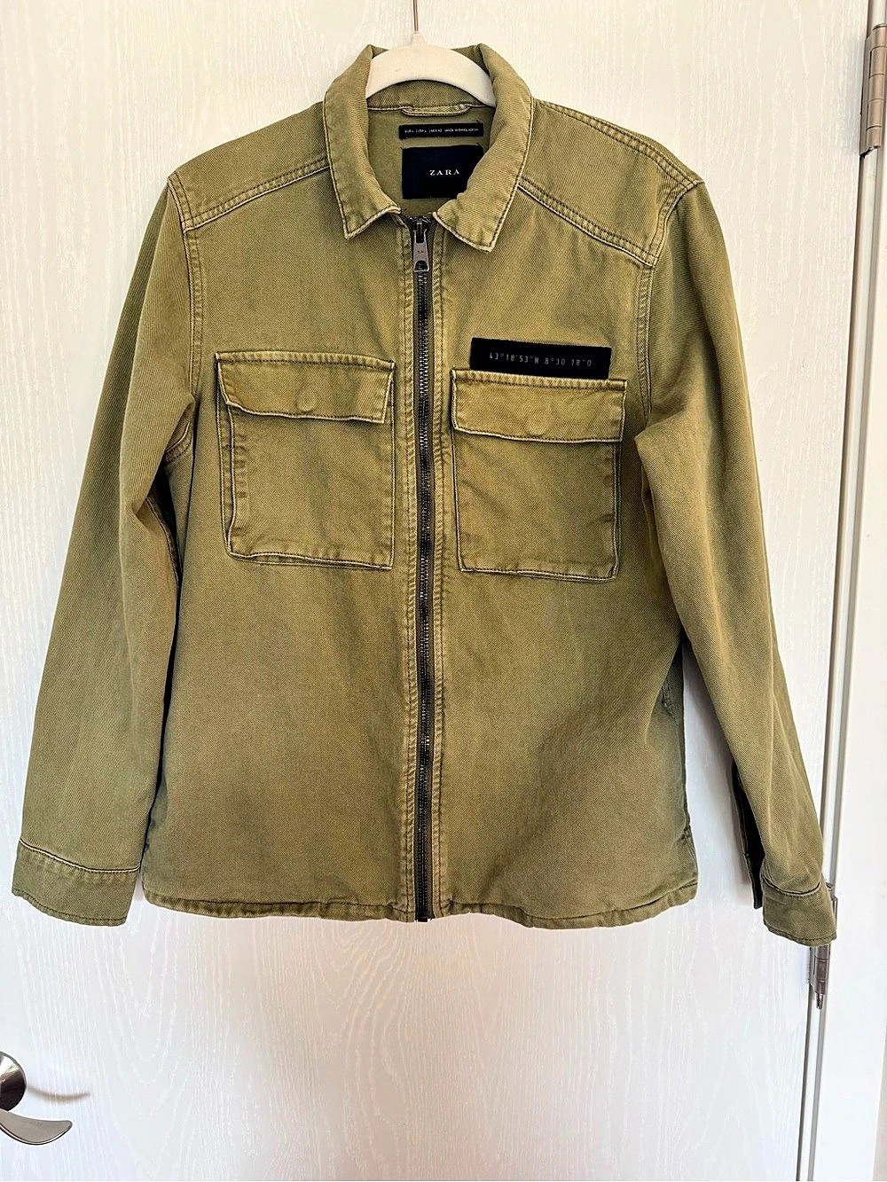 Zara Man Men’s L Olive Green Utility Jacket Coordinate Patch Workwear Zip Front